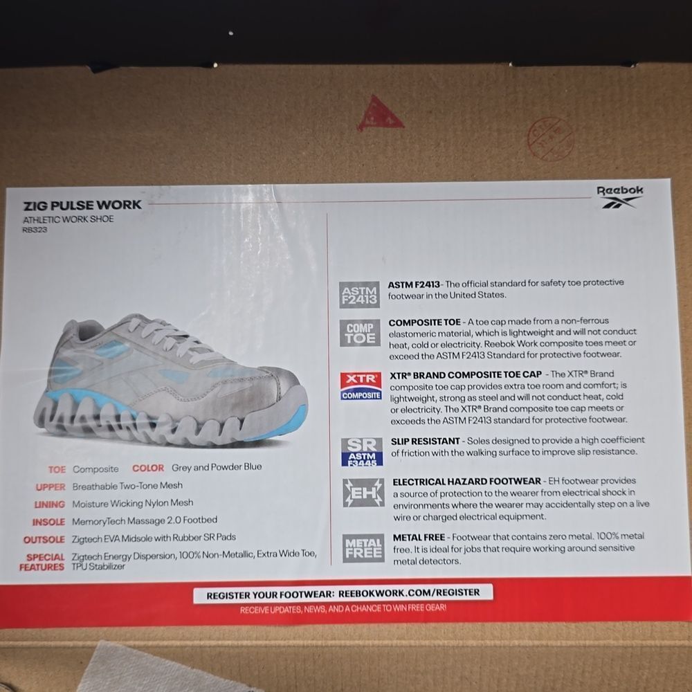 NIB Reebok Zig Pulse Work EH Comp Toe Sz 7.5 Wide Color:Grey/Powder Blue - Picture 11 of 11